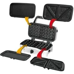 MPM MOP-33M Sandwichera 3 En 1, Gofrera Belga, Grill-Plancha, Bandejas Intercambiables, Placas Antiadherentes 1200W Negro