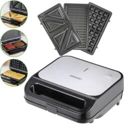 Monzana Parrilla XXL 3en1 Sandwichera Grill Gofrera Libre De BPA Placas Antiadherentes Intercambiables 1000W Gofres Cocina