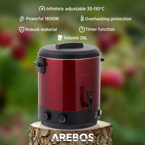 AREBOS 1800W Conservas Máquina 28L Dispensador De Vino Caliente Bebidas Caliente - Imagen 2