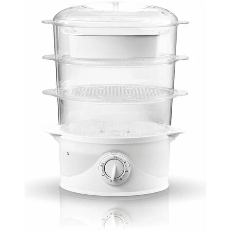 Adler AD633 Vaporera Eléctrica, 3 Recipientes + Recipiente Arroz, Temporizador 60 M, Nivel Agua, Sin BPA 800W Blanco