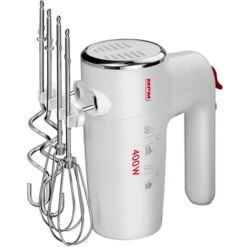 MPM MMR-18 Batidora De Varillas Amasadora Especial Repostería 6 Velocidades + Turbo, Accesorios Acero Inox 400W Blanco