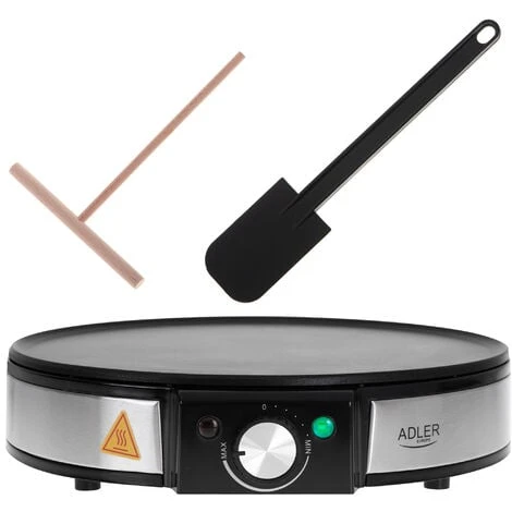 Adler AD3058 Crepera, Máquina De Hacer Crepes, Tortitas, Antiadherente, Regulador Temperatura, Plato 30 Cm 1600W Negro