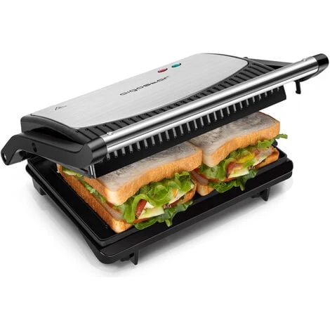 Aigostar York 30RUM - Parrilla Eléctrica, 800W, Apertura 180º, Placas Antiadherentes 23 X 14,3 Cm, Dos Superficies De Cocinado, Panini Press Libre De BPA, Asa De Toque Frío.