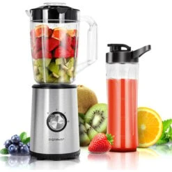 Licuadoras Para Zumos Y Batidos Con Jarra 1 Litro, Botella 600ml, Batidora Portatil 350W, Batidora Smoothie Para Frutas, Verduras Y Milkshake, Acero Inoxidable, Sin De BPA - Aigostar Baron