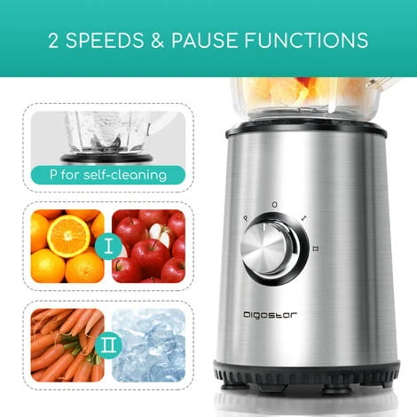 Licuadoras Para Zumos Y Batidos Con Jarra 1 Litro, Botella 600ml, Batidora Portatil 350W, Batidora Smoothie Para Frutas, Verduras Y Milkshake, Acero Inoxidable, Sin De BPA - Aigostar Baron - Imagen 2