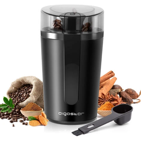 Aigostar Molinillo De Café Eléctrico, Con Cuchilla De Acero Inoxidable, Semillas Especias Frutos Secos Molinos De Cuchillas De 200W Potencia, Capacidad 60gr Con Cepillo Para Limpieza, Libre De BPA