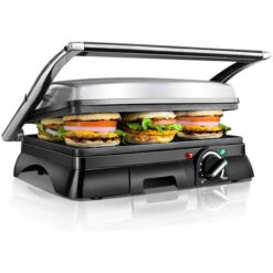 Aigostar Samson – Parrilla Eléctrica, Grill, Panini, Sandwichera, 2000W, Regulador De Temperatura, Apertura 180º, Antiadherente, Placa Superior Flotante, Bandeja Recoge Aceite, Libre De BPA