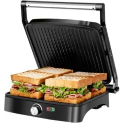 Aigostar Calore - Parrilla Eléctrica, Sandwichera Y Máquina De Panini, Revestimiento Antiadherente, Regulador De Temperatura, Apertura 180º, Placa Superior Flotante, 1800 W, Libre De BPA