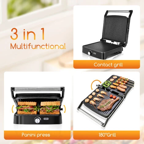 Aigostar Calore - Parrilla Eléctrica, Sandwichera Y Máquina De Panini, Revestimiento Antiadherente, Regulador De Temperatura, Apertura 180º, Placa Superior Flotante, 1800 W, Libre De BPA - Imagen 2