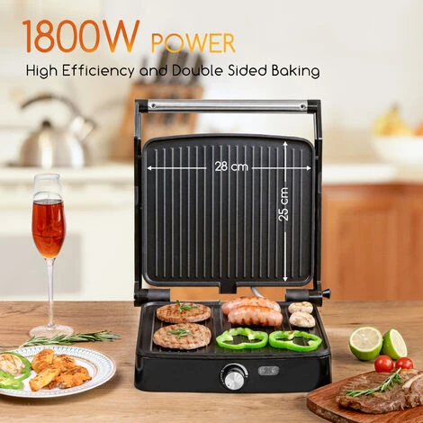 Aigostar Calore - Parrilla Eléctrica, Sandwichera Y Máquina De Panini, Revestimiento Antiadherente, Regulador De Temperatura, Apertura 180º, Placa Superior Flotante, 1800 W, Libre De BPA - Imagen 3