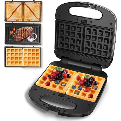 Aigostar Wafer - Sandwichera 3 En 1, 800W, Placas Intercambiables Antiadherentes. Gofrera De Llenado Profundo, Grill Y Sandwichera. Almacenamiento Vertical, Indicador Luminoso. Libre De BPA