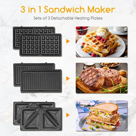 Aigostar Wafer - Sandwichera 3 En 1, 800W, Placas Intercambiables Antiadherentes. Gofrera De Llenado Profundo, Grill Y Sandwichera. Almacenamiento Vertical, Indicador Luminoso. Libre De BPA - Imagen 3