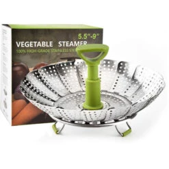 Cestas De Vapor Plegables De Acero Inoxidable Con Asa Retráctil Y Patas Antideslizantes Para Verduras, Ollas Y Diferentes Tipos De Cocción Ø 23 Cm,lacèe