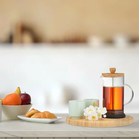 Relaxdays Prensa Francesa, Tetera Manual, Colador, 600 Ml, Jarra Cristal Tapa Bambú, Preparador Té, Transparente/Natural - Imagen 2