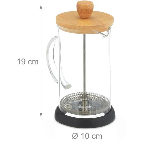 Relaxdays Prensa Francesa, Tetera Manual, Colador, 600 Ml, Jarra Cristal Tapa Bambú, Preparador Té, Transparente/Natural - Imagen 4