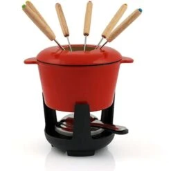 BBQ-Toro Set De Fondue De Hierro Fundido De 13 Piezas Para 6 Personas 1 L Esmaltado Rojo