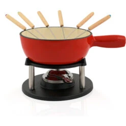 BBQ-Toro Set De Fondue De Hierro Fundido De 9 Piezas Para 6 Personas 2 L Esmaltado, Rojo