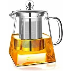 Tetera De Fondo Cuadrado Transparente De 1 Pieza Con Infusor De Vidrio Transparente, Infusor De Borosilicato Para El Hogar, Perfecto Para Té Y Café (950 Ml)