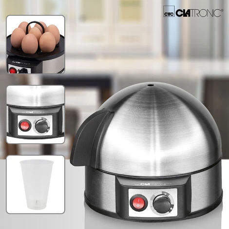 Clatronic EK 3321 Cuece Huevos Eléctrico, 7 Huevos Cocidos, Ajuste Eléctronico Cocción, Soporte Extraíble 400W Negro/Plata - Imagen 4