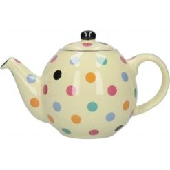 London Pottery Globe Tetera Con Colador, Diseño De Lunares, Cerámica, Marfil/Multi Spot, 2 Cup (500 Ml)